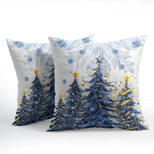 Christmas Tree Throw Pillow Covers 16x16 Set of 2 Winter Snowflake - Image 3