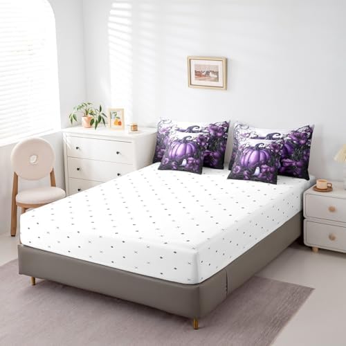 Erosebridal Kids Purple Pumpkin Full Bed in A Bag 7 Piece Halloween Spooky Ghost Bedding Set Gothic Spider Web Comforter Set for Boys Girls Adults,Halloween Horror Sheet Set with Comforter - Image 5