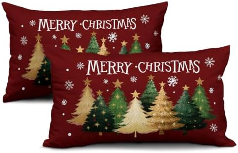 Sweetshow Xmas Tree Red Pillow Covers Set of 2 Cotton 20x12 Inches - Image 2