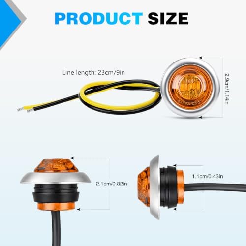 Nilight 3/4" Round Marker Lights 10PCS Amber Side Bullet Clearance Light