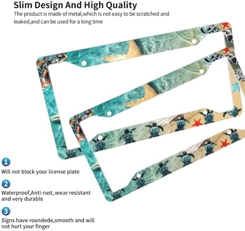 Sea Turtle Starfish License Plate Frame 2 Pack License Plate Holder Universal Aluminum License Plate Cover Car Accessories Decor with Screw for Women Men 12.3 x 6.3 Inch