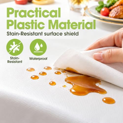 QIKSION 2 Pack White Plastic Table Cloth Disposable, White Tablecloth - Image 3
