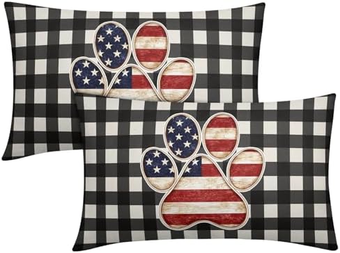 4th of July Pillow Covers 12x20 Set of 2, Patriotic Throw Pillow Covers Independence Memorial Day Pillowcase, Summer Plaid Decorative Fourth of July Cushion Case Couch for Indoor Outdoor Home Decor by Trongr