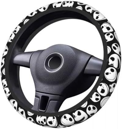 Halloween Jack and Sally Horror Nightmare Christmas Steering Wheel Cover for Women, Neoprene Anti-Slip Universal 15 inch Car Steering Wheel, Anime Car Accessories for Vehicle SUV (Xmas 4)