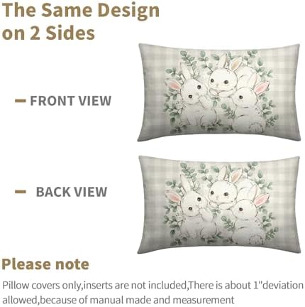 Easter Pillow Covers 12x20 Set of 2 Cute Bunny Rabbit Throw Pillow Covers Rustic Spring Pillowcase Linen Decoration Farmhouse Soft Decorative Plaid Cushion Case Couch for Indoor Outdoor Home Decor - Image 6