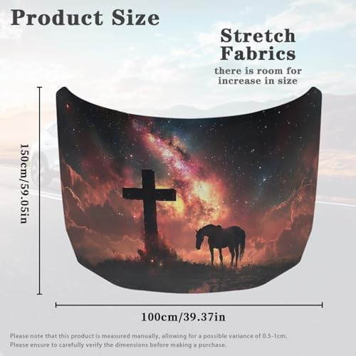 Cross Horse Car Hood Cover Polyester Elastic Fabrics Washable Suitable for Large SUV and Pickup Trucks 39×59in