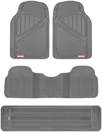 Motor Trend 3-Row Heavy Duty Rubber Floor Mats & Liners for Car SUV Van, Front 2nd & 3rd Row Durable Polymerized Latex Full Interior Protection, Extra-High Ridgeline Design, Gray