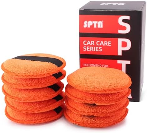 SPTA Microfiber Applicator Pads, 9Pcs 5 inch Car Wax Applicator Hand Polishing Microfiber Foam Pads Set with Grip of Elastic Band, Microfiber Buffing Cleaning Pads for Car Polish Applying Wax by SPTA