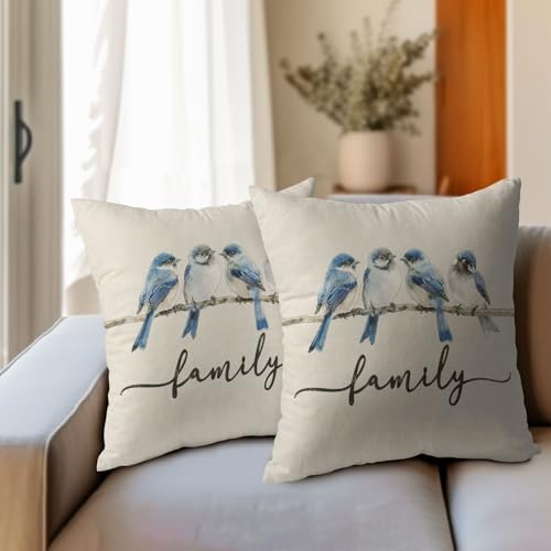 Sweet Home Blue Bird Family Pillow Covers 20x20 Inches Watercolor Throw Pillow Case Set of 2 Spring Summer Pillows Cotton Linen Cushion Cover for Home Couch Sofa Livingroom - Image 6