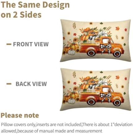 Fall Orange Truck Throw Pillow Covers 12x20 Set of 2 Buffalo Plaid Pumpkin Sunflower Thanksgiving Pillow Covers Plaid Bow Maple Leaves Pillowcase for Kitchen Sofa Cushion Outdoor Bedroom Decoration - Image 7