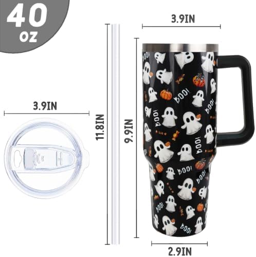 Halloween Tumbler with Handle 40oz Cute Ghost Pumpkin Coffee Travel Mug Stainless Steel Insulated Cups Halloween Trick or Treat Dark Aesthetics Decor Gifts - Image 4