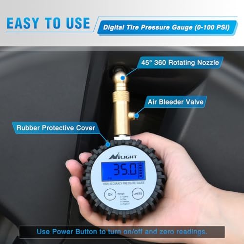 Nilight Digital Tire Pressure Gauge 100PSI ANSI 2A Certified