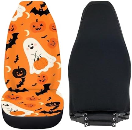 Ghost 2 Pack Car Seat Covers Set, Halloween Ghost Bat Pumpkin Sedan Interior Accessory for Cars, Gothic Cute Monster Universal Auto Front Seats Protector Fits for SUV Truck