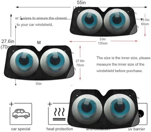 Car Windshield Sun Shade Cute Cartoon Blue Eyes Foldable UV Ray Sun Visor Protector Sunshade to Keep Your Vehicle Cool (53" x 23.5")