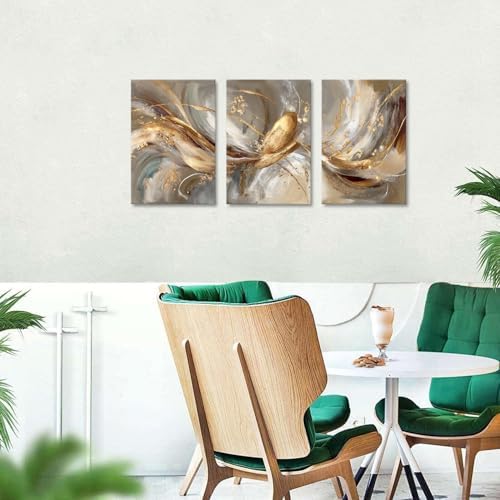 Black and Gold Abstract Wall Art Framed Golden Texture Picture for Living Room Bathroom Wall Decor Watercolor Foil Fluid Lines Poster Prints Neutral Minimalist Ink Painting Home Decoration 16x24 x3P - Image 5
