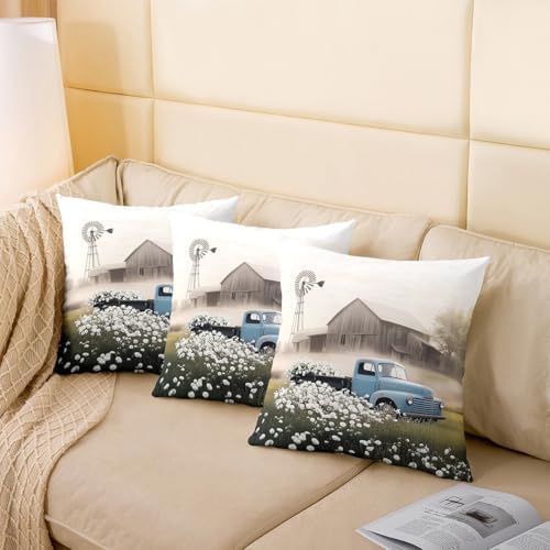 Manfei Rustic Cabin 22"x 22" Pillow Covers,Vintage Treal Truck Farmhouse Throw Pillow Case Covers,Natural White Daisy Flowers Vintage Double Sides Print Cushion Covers,2 Pack - Image 4