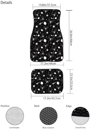 Bat 4 Pcs All Weather Floor Mats Black Gothic Bat l Front Rear Row Foot Mat Black Crescent Planet Minimalism Interior Accessories Universal Fit for SUV Sedan Van