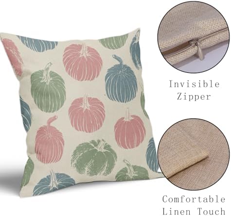 Pink Blue Green Pumpkin Fall Pillow Covers 20x20 Set of 2 Autumn Harvest Print Thanksgiving Decorative Throw Pillows Outdoor Farmhouse Cushion Case Seasonal Decor for Couch Sofa Bed - Image 4