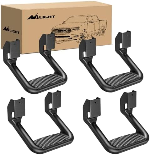 Nilight Aluminum Slip-Proof Nerf Steps 4Pcs Black for Pickup Trucks