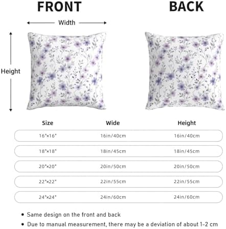 KiuLoam Spring Purple Floral Pillow Covers 20x20 Inch Set of 2, Grey Purple Flower Leaf Rustic Decorative Throw Pillows, Farmhouse Outdoor Square Cushion Cases for Sofa Couch Bed Home Decor - Image 4
