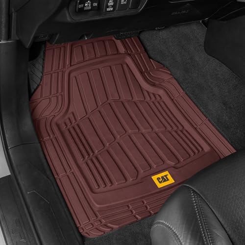 Cat® ToughRide Heavy-Duty 3 Piece Rubber All Season Floor Mats for Car Truck Van SUV, Burgundy - Premium Trim to Fit Car Floor Mat, All Weather Deep Dish Automotive Floor Mats, Total Dirt Protection