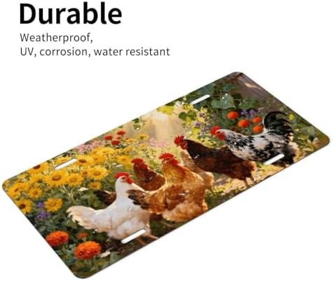 Rooster Garden Oil Painting Front License Plate 6" * 12" for Women
