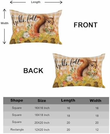 Fall Pillow Covers 12x20 Inch Set of 2, Thanksgiving Decorations Squirrel Sunflower Outdoor Throw Pillow Covers, Plaid Leaf Autumn Holiday Square Pillowcases for Patio Sofa Couch Bedroom Decorative - Image 6