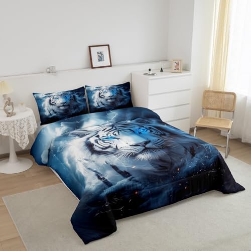 Feelyou Tiger Bedding Set Queen Size Safari Cat Print Comforter Set for Kids Boys Girls Wildlife Comforter Wild Animal Duvet Set - Image 2