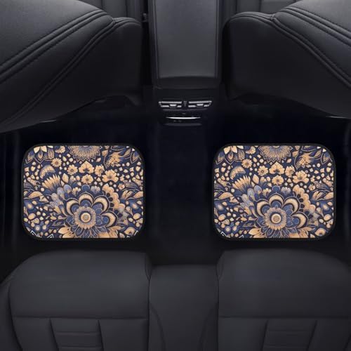 Mandala 4 Pcs Automotive Mats Retro Ethnic Tribe Mandala All Weather Car Decor Accessories Lotus Flower Graphic Universal Fit Floor Mats for SUV, Truck Soft Heel Pad