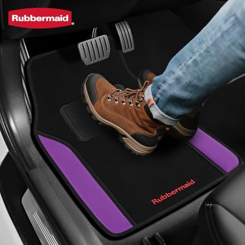 Rubbermaid Car Mats, Carpeted Floor Car Mat with Faux Leather & Built-in Heel Pad, Two-Tone Car Rug Floor Mats, Stylish Carpeted Floor Mats for Cars, Trucks & SUVs Purple Color