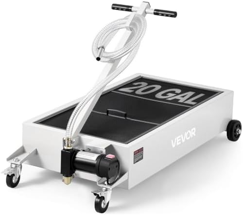 VEVOR Low Profile Electric Oil Drain Pan, 20 Gal Capacity, Rolling Oil Drain Pan with 110V High-Flow Pump, 7.2 ft Hose & T Folding Handle, Leak-proof & Corrosion-resistant, Fit for Trucks, ATVs, White by VEVOR
