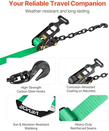 VEVOR Wheel Chock Tie-Down Kit, Tire-Style Tow Dolly Strap, Car Kit with Heavy-Duty Hook, Break Strength 10009 lbs & Working Load 3333 lbs Motorcycle Tie-Down System with O-Ring for ATV, SUV