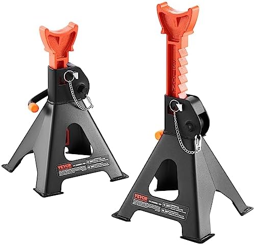 VEVOR Jack Stands, 3 Ton (6,000 lbs) Capacity Car Jack Stands Double Locking, 10.8-16.3 inch Adjustable Height, for Lifting SUV, Pickup Truck, Car and UTV/ATV, Red, 1 Pair