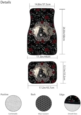 Raven 4 Pcs Car Floor Mats Retro Gothic Crown Crow Clock All Weather Anti Slip Front Rear Row Foot Mat Gothic Red Rose Thorn Car Interior Universal Fit for SUV Truck