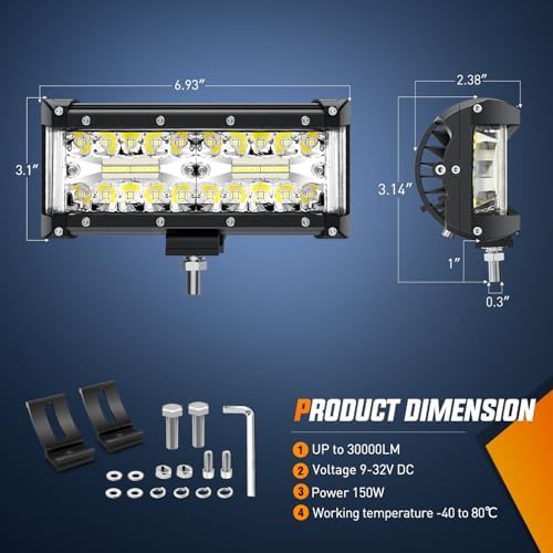Nilight Side Shooter LED Lights 2PCS 7 Inch with Wiring Kit for Truck SUV