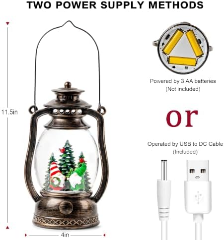 Christmas Snow Globe Lantern with LED Lighted Water Glitter, Hanging Kerosene Style Santa Tree Scene, Vintage Bronze Tabletop Holiday Decoration Gifts - Image 7