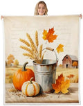 Fall Harvest Throw Blanket Farm Pumpkin Wheat Fleece Flannel Blankets Kids Boys Girls Room Decor Country Maple Leaf Bed Blankets for Bed Sofa Couch Orange Yellow Silvery Plush Blanket Baby 30"x40" by CastleFairy