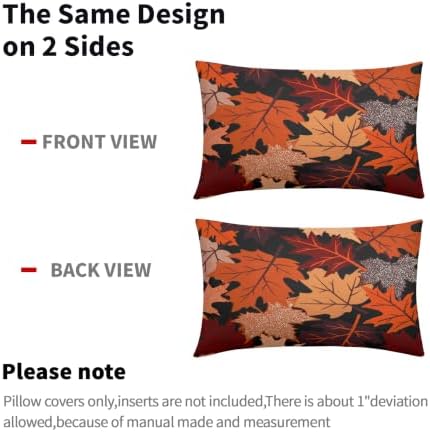 Fall Leaf Pillow Covers 12x20 Set of 2 Black Orange Maple Leaves - Image 4