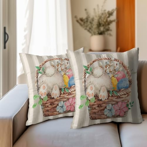 Easter Pillow Covers 22x22 Set of 2 Spring Throw Pillow Covers Rustic Cute Bunny Gray Pillowcase Linen Decoration Farmhouse Soft Decorative Eggs Cushion Case Couch for Indoor Outdoor Home Decor - Image 3