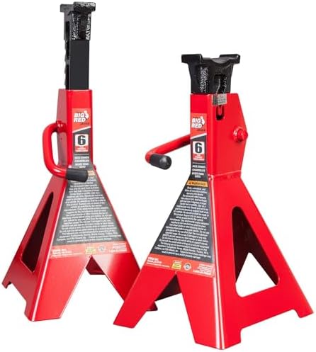 Big RED T46202-2 Torin Steel Jack Stands: 6 Ton (12,000 lb.) Capacity, Red, 1 Pair by BIGRED