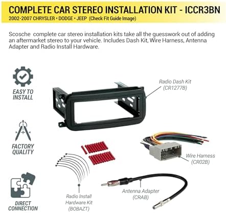Scosche ICCR3BN Single DIN Radio Install Dash Kit Compatible with Select 2002-07 Chrysler, Dodge & Jeep Vehicles - Complete Basic Car Stereo Installation Kit - See Vehicle Fit Guide in Images