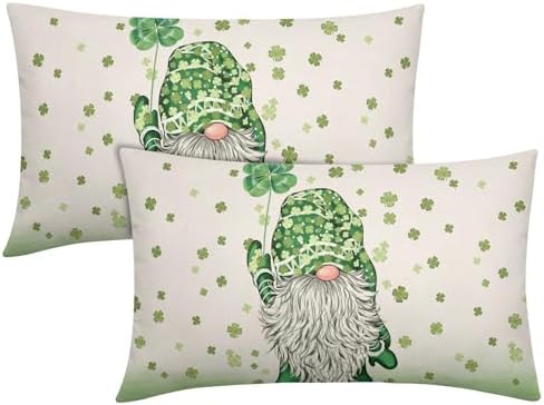 St Patricks Day Pillow Covers 12x20 Set of 2 Shamrock Gnome Throw Pillow Covers Rustic Spring Pillowcase Linen Decoration Farmhouse Decorative Sage Green Cushion Case Couch for Indoor Home Decor by Unknown