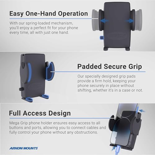 ARKON Mounts Mega Grip Car Phone Holder with Seat Rail Mount | for Cars & Trucks | Fully Adjustable | Flexible 22" Gooseneck Arm | Sturdy Seat Rail & Floor Mount | Fits iPhone, Samsung, & More