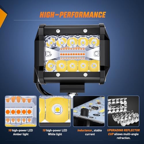 Nilight 4Inch Off-Road LED Light Bar White Amber 3 Lighting Modes
