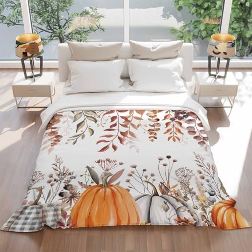 DecorLovee Orange Grey Fall Blanket 40"x50", Reversible Thanksgiving Throw Blanket for Couch/Bed/Camping, Botanical Farmhouse Lightweight Soft Throw Blankets for Girls, Warm Fuzzy Blankets for Winter - Image 5