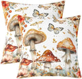 Manfei Mushroom Double Sides Print Pillow Covers 2 Pack,Jungle Botanical Plants Flowers Watercolor Fall Throw Pillow Case Covers,Rustic Farmhouse Butterfly Cushion Covers,18"x18" by Manfei