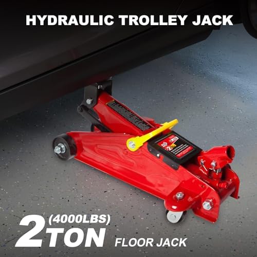 BIG RED 2 Ton Hydraulic Floor Jack, 4000 lbs Capacity Low Profile Trolley Service Jack with 5.2"-13.3" Lifting Range, Heavy Duty Steel Car Jack for Sport Utility Vehicle, Cars, Red - Image 6