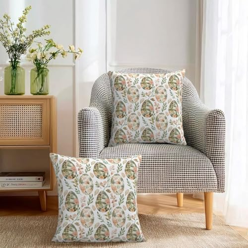 KiuLoam Spring Easter Pillow Covers 22x22 Inch Set of 2 Sage Green Vintage Aesthetics Egg Floral Rustic Decorative Throw Pillows Easter Outdoor Farmhouse Cushion Cases for Sofa Couch Bed Decor - Image 3