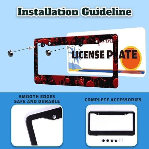 2 Pack Red Blood Drop Spatter License Plate Frame Stainless Steel 6 X 12 in