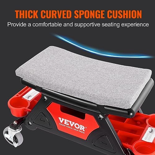 VEVOR Mechanic Stool 300 LBS Capacity Garage Stool Gift for Men, Heavy Duty Rolling Mechanics Seat, with Three Slide Out Tool Trays and Drawer, Tools for Automotive Auto Repair - Image 5